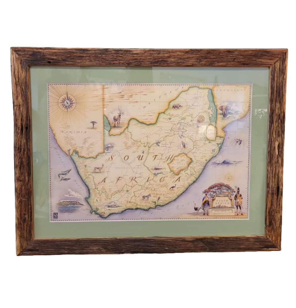 South Africa Map in Dhow Wood Frame