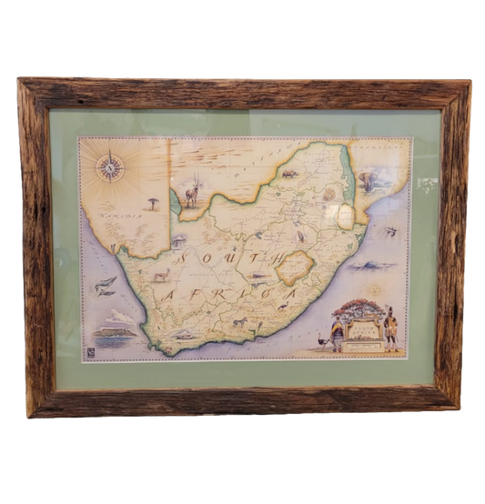 South Africa Map in Dhow Wood Frame