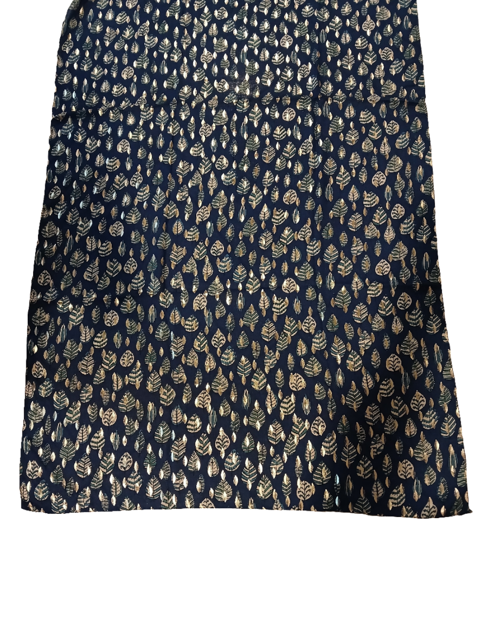 Dark blue scarf with intricate leaf pattern