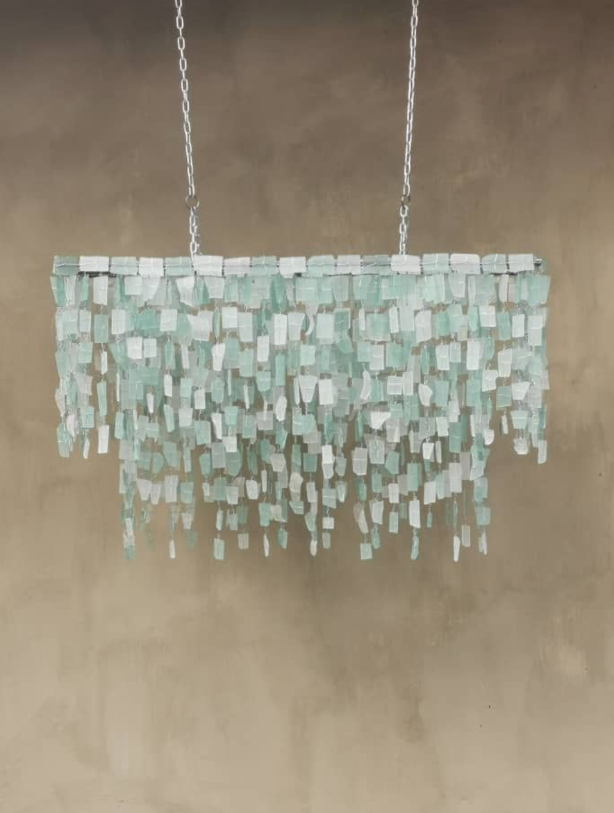 Katundu large rectangle aqua glass chandelier