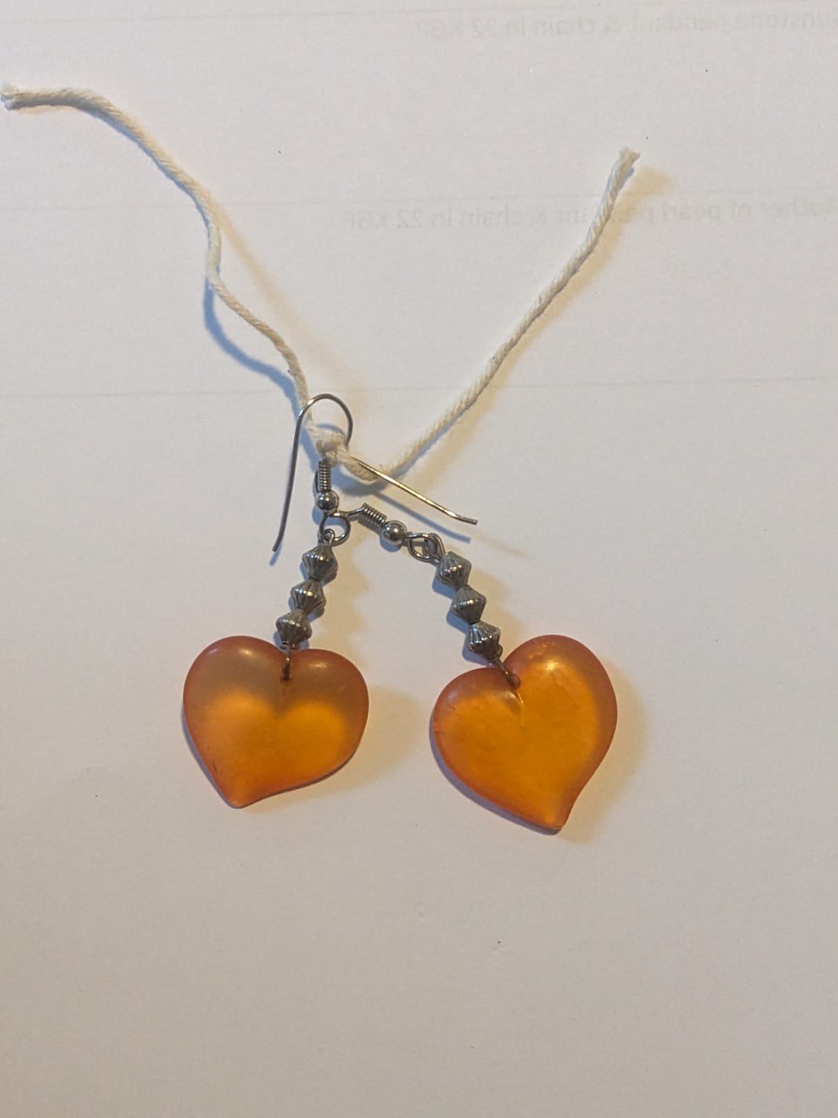silver heart shape amber earrings