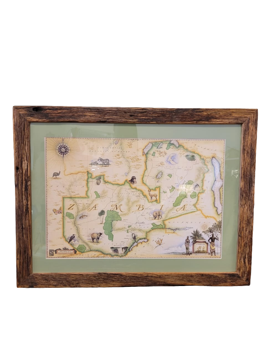 Zambia Map in Dhow Wood Frame