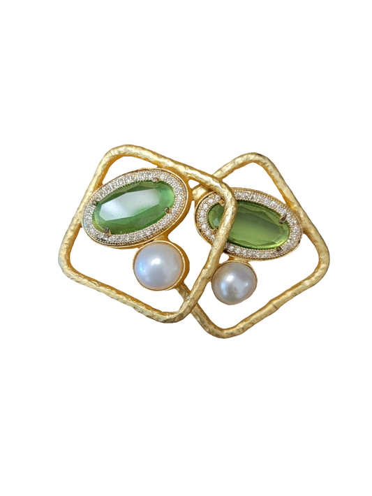estones ese117 fresh water pearl & cz framed monalisa earring