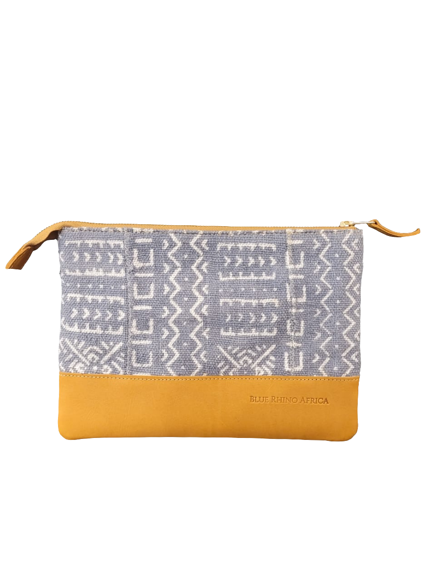 Mud cloth and Leather clutch bag