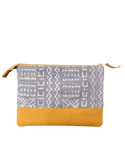 Mud cloth and Leather clutch bag