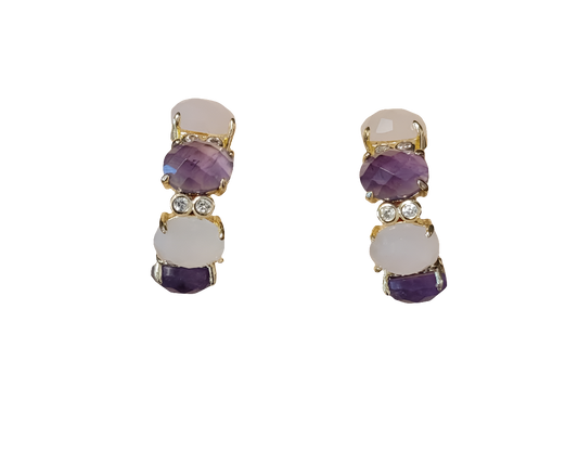 estones ese099 cz, amethyst & rose quartz hoop earring