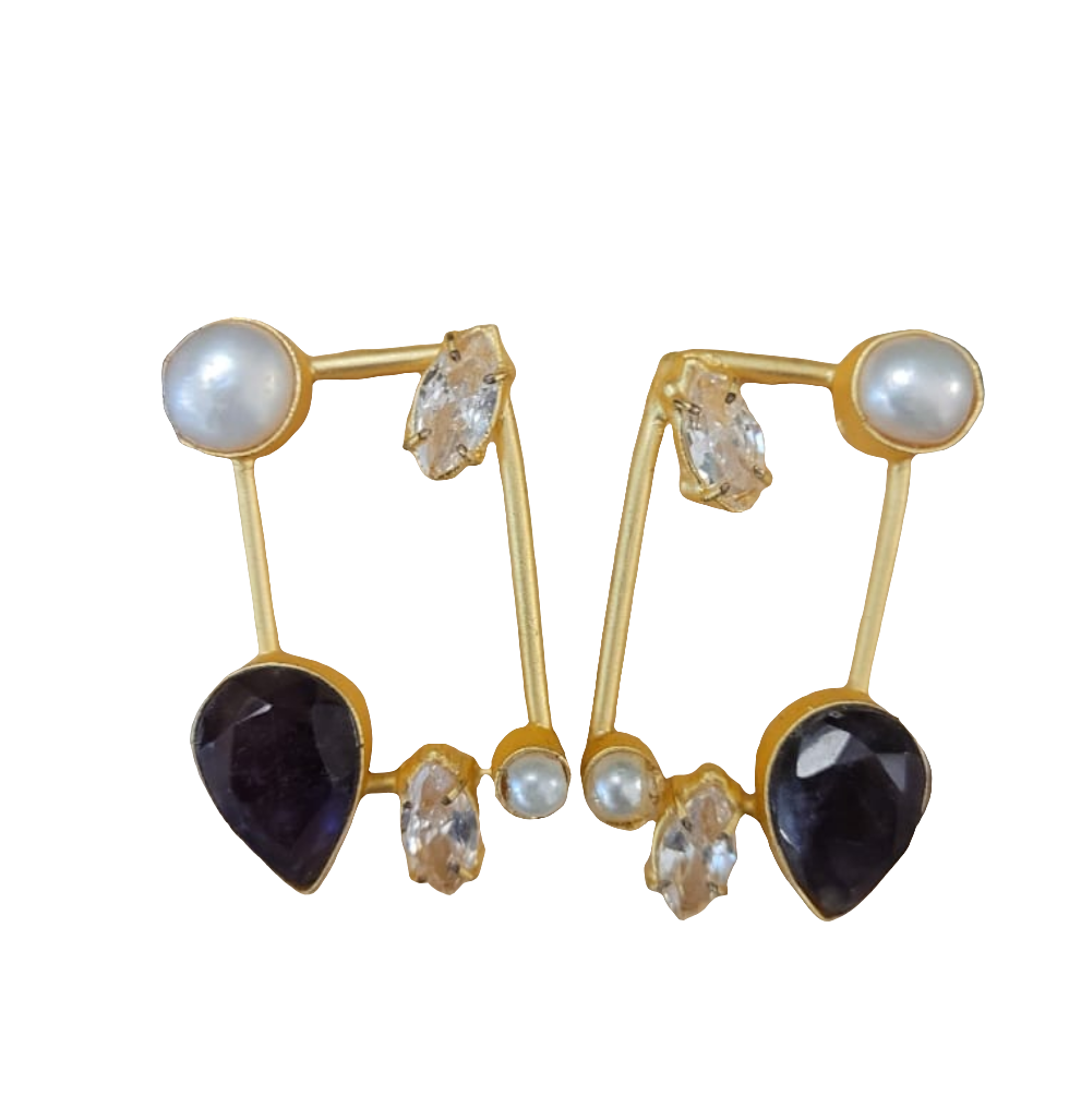 estones ese121 amethyst, swarovski & fresh water pearl earring