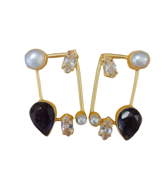 estones ese121 amethyst, swarovski & fresh water pearl earring