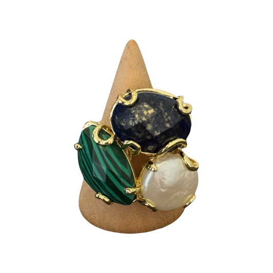 estones esr144 malachite, lapis lazuli & baroque pearl ring