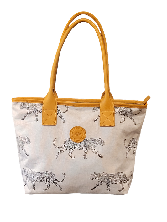 Leopard linen tote bag