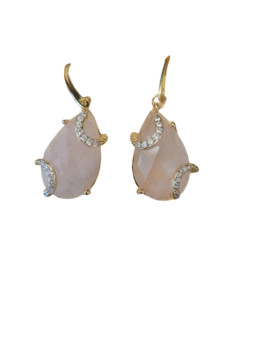 estones ese091 cz&rose quartz earrings