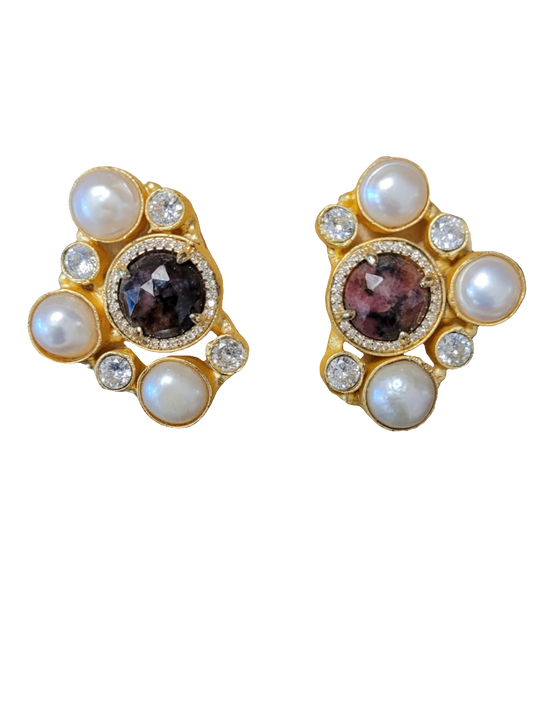 estones ese068 freshwater pearl, cz earrings