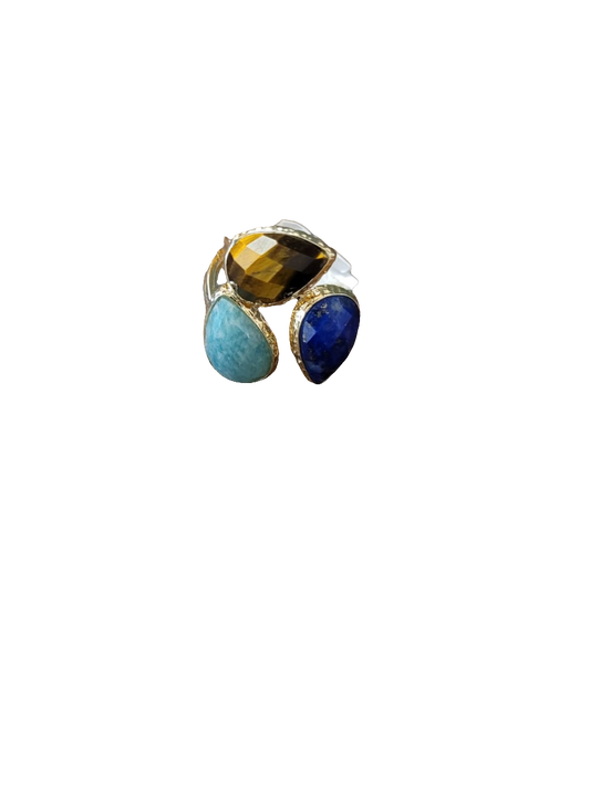 Estones ESR014-NM Tiger eye, lapis lazuli and amazonite ring in 22kgp