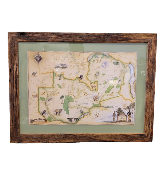 Zambia Map in Dhow Wood Frame