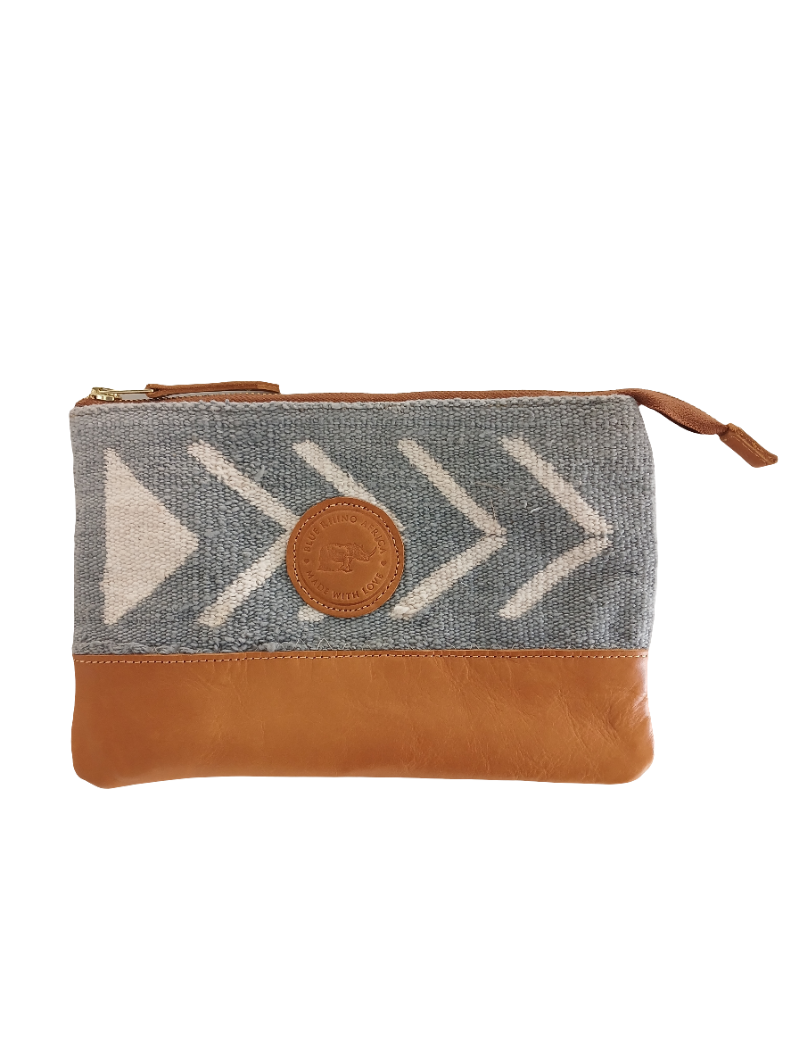 Mud cloth and Leather clutch bag