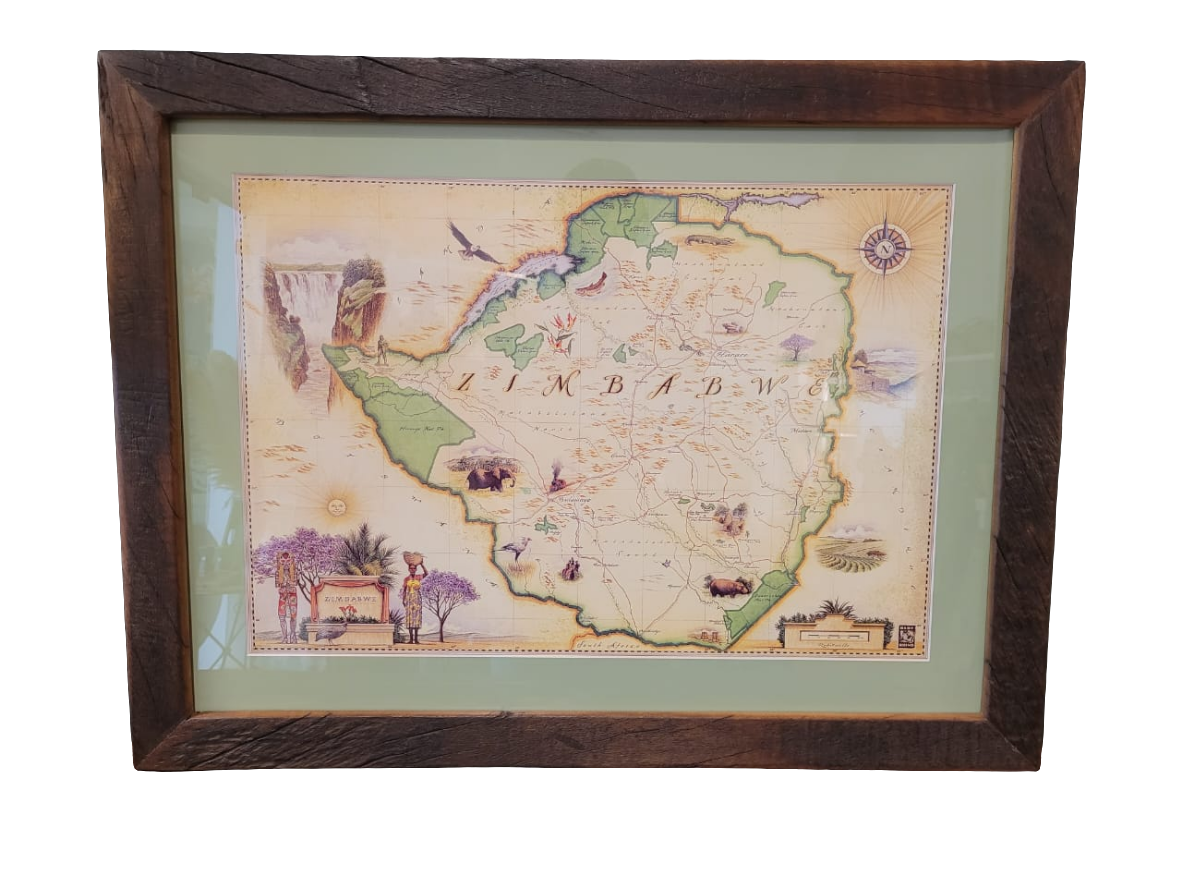 ZIMBABWE MAP IN DHOW WOOD FRAME