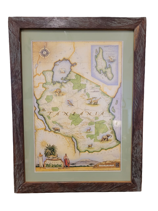 Tanzania Map in Dhow Wood Frame