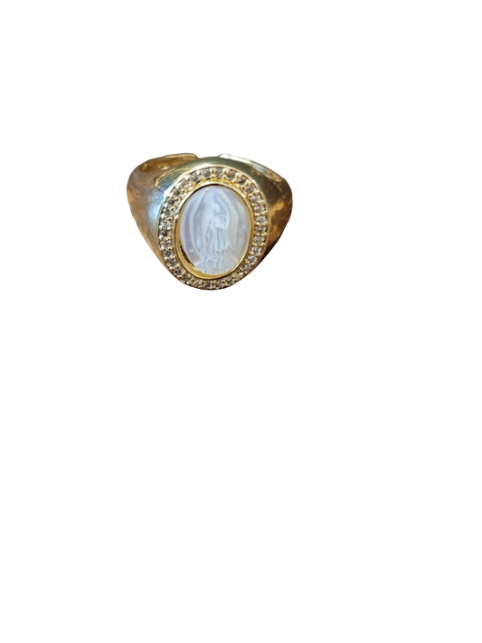 Estones ESR012-NM  Carved mother of pearl ring in 22kgp