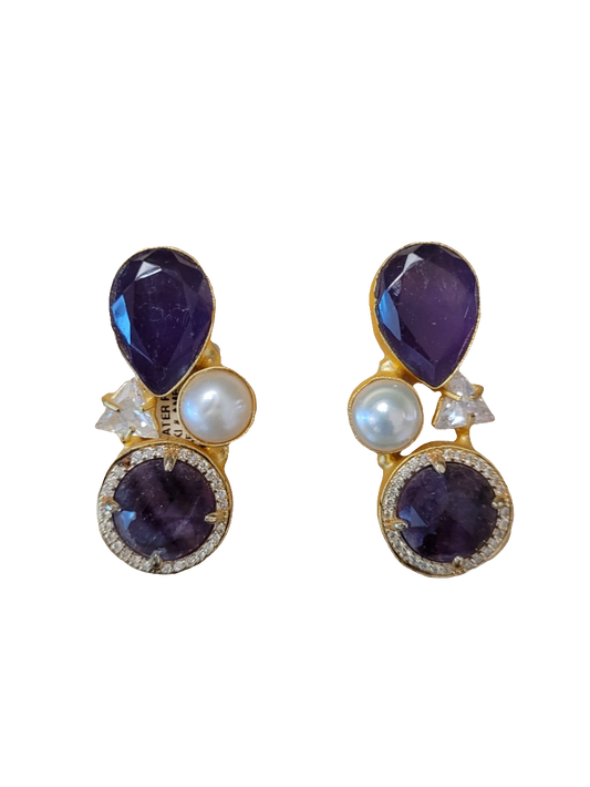estones ese070 freshwater pearl Swarovski, amethyst earrings