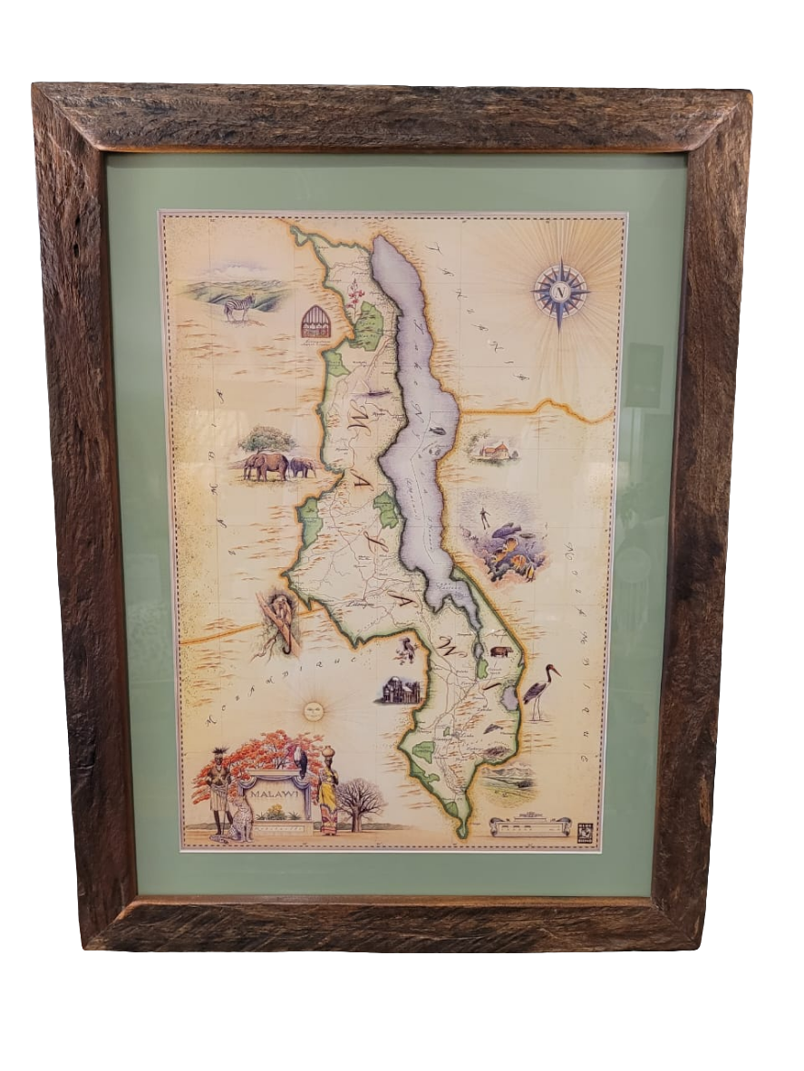 MALAWI MAP IN DHOW WOOD FRAME