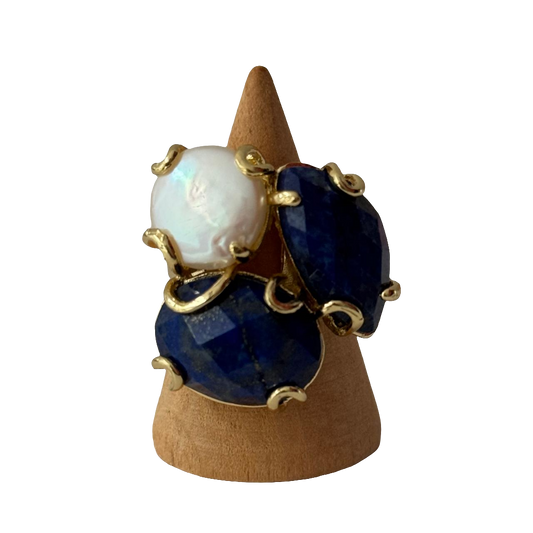 estones esr089 lapiz lazuli & baroque pearl ring