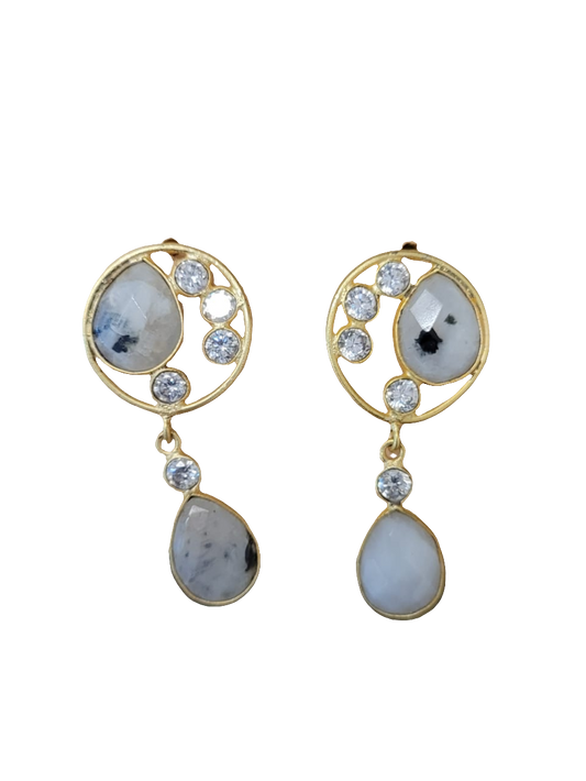 estones ese061 moonstone & cubic zirconia earrings