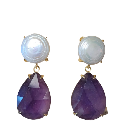 estones ese051 baroque pearl & amethyst earring
