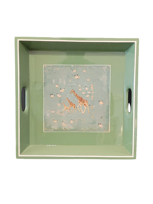 Running giraffe square tray green