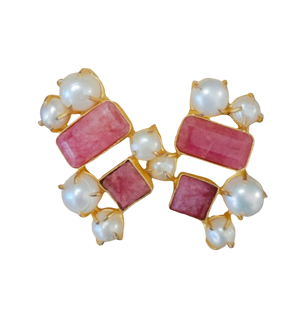 estones ese118 ruby & fresh water pearl earring