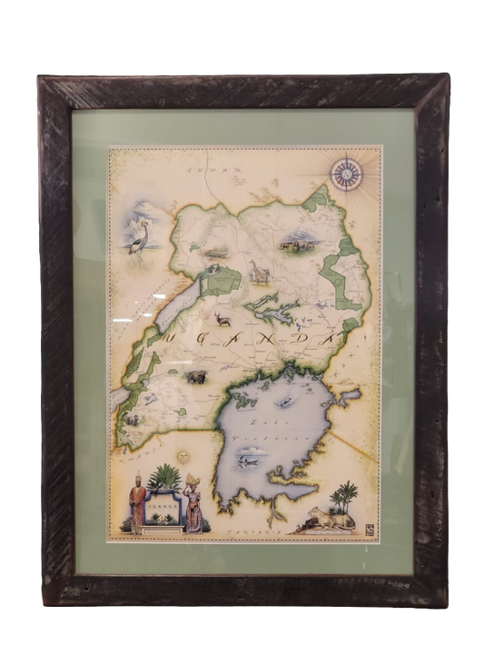 Uganda Map in Dhow Wood Frame