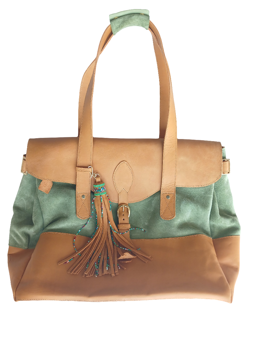BR Weekender Tan and Green Bag