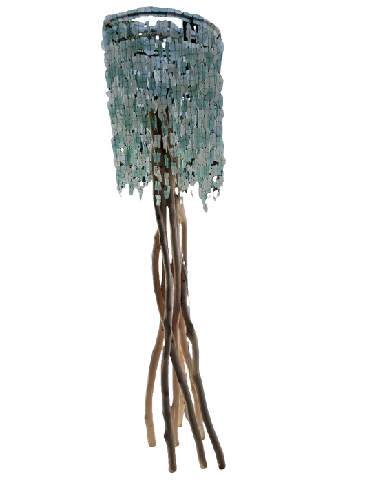 Katundu standing lamp with aqua glass chandelier