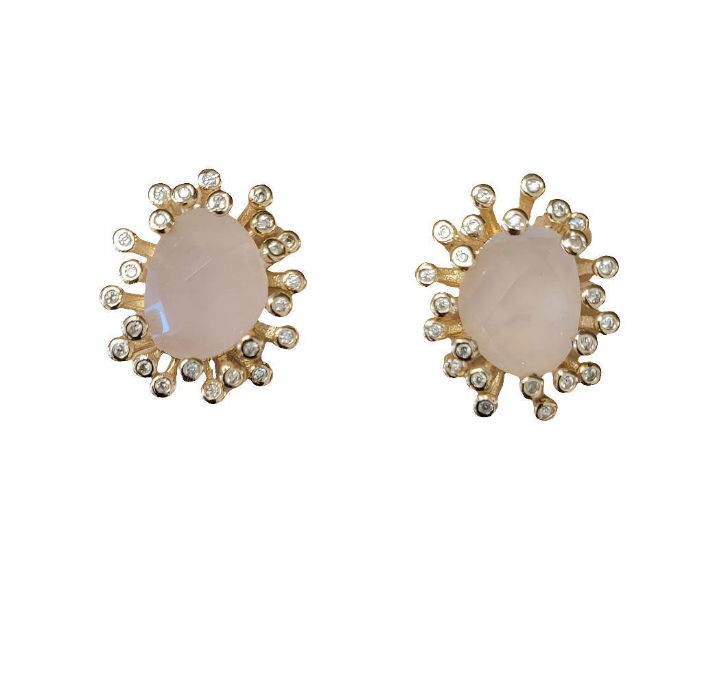 estones ese095 cz&rose quartz earrings