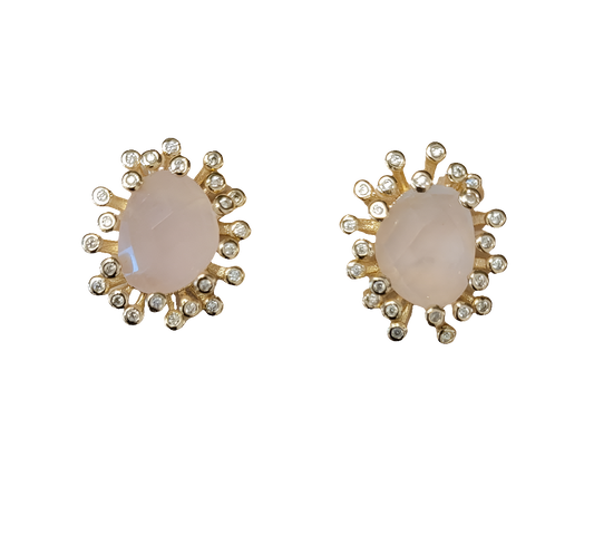 estones ese095 cz&rose quartz earrings