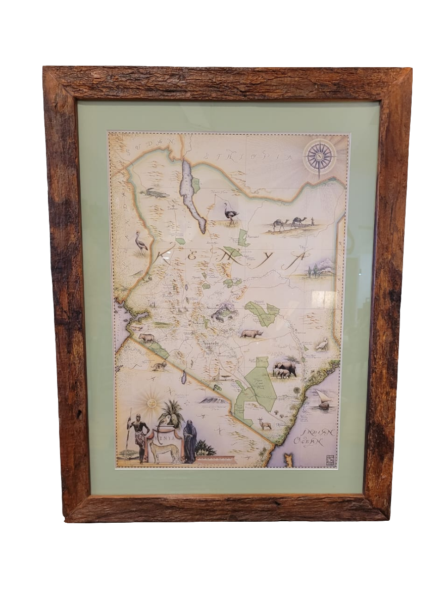 Kenya map in dhow wood frame - Artist edition, Framed