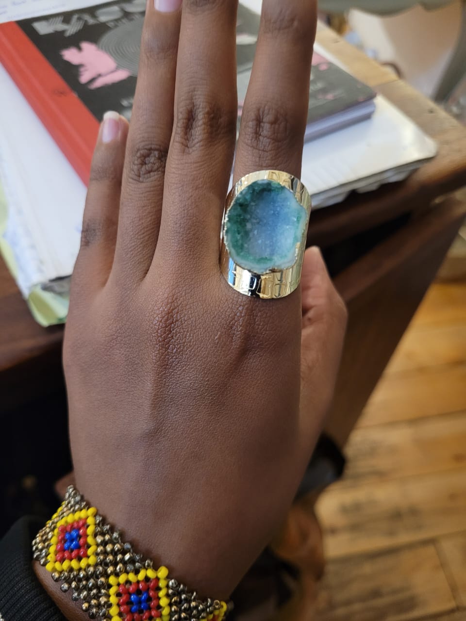Estones ESR007 Nm sugar druzy geode ring in 22kgp