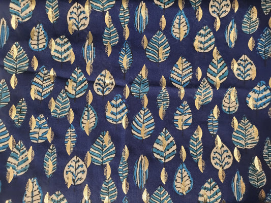 Dark blue scarf with intricate leaf pattern