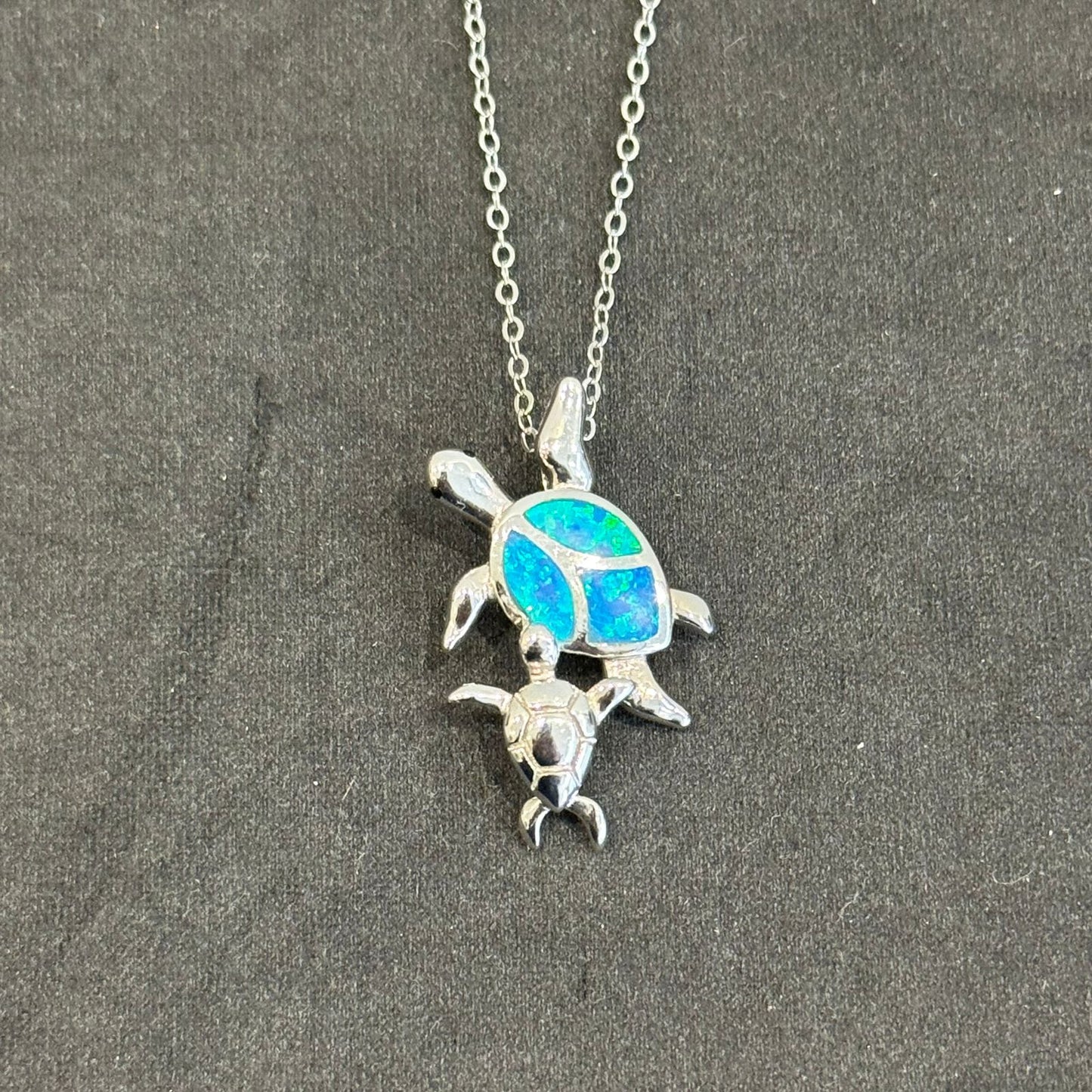 estones esc247 blue opal turtle silver pendant