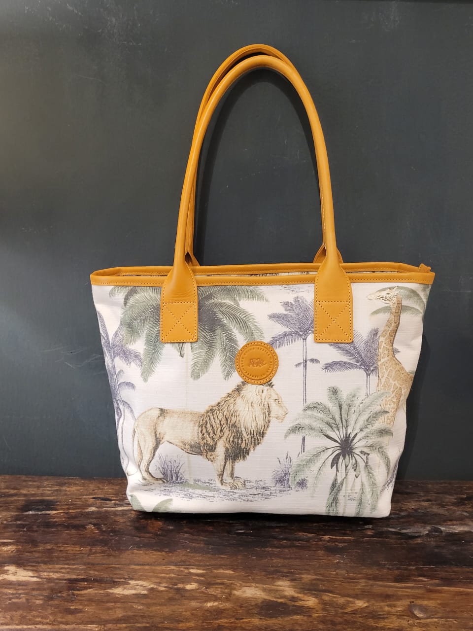 palm leaf/animal tote bag L