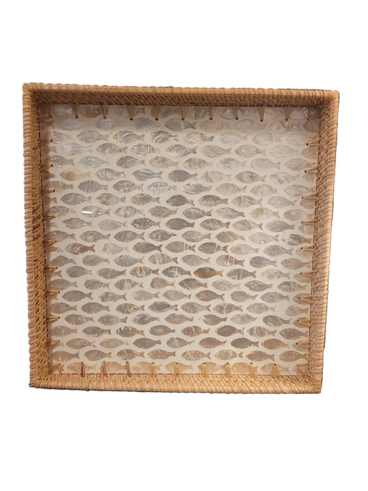 Square rattan shell tray