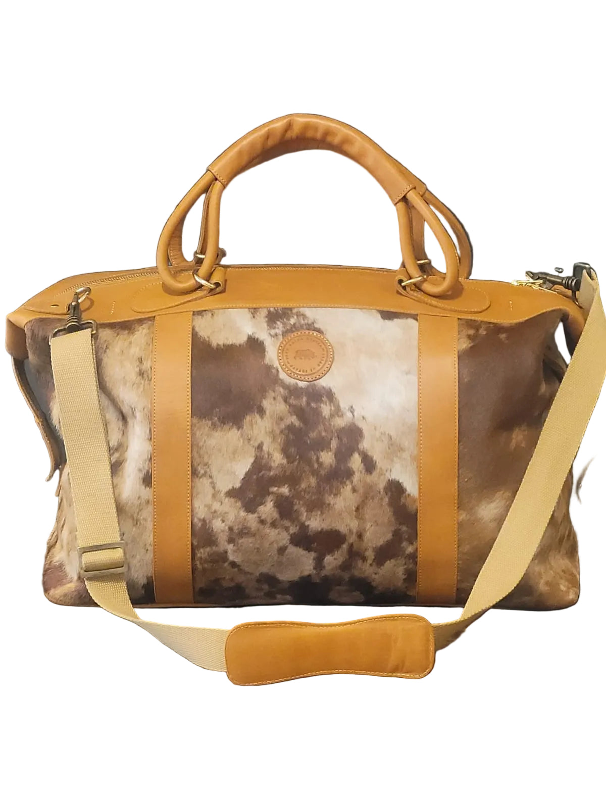 Tan leather and hide Duffel bag