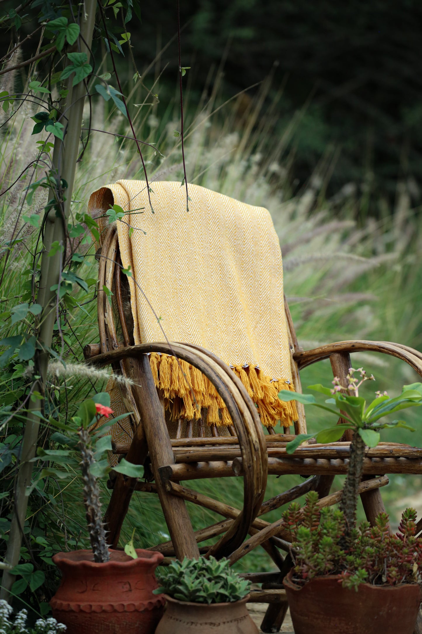 NATURAL COTTON TWO TONE YELLOW THROW