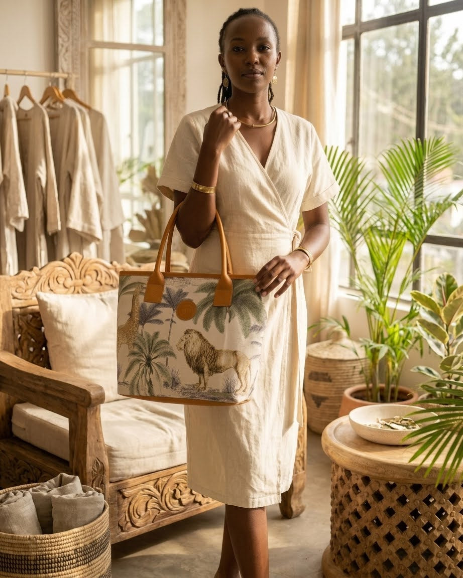 palm leaf/animal tote bag L