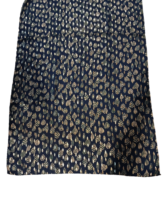 Dark blue scarf with intricate leaf pattern