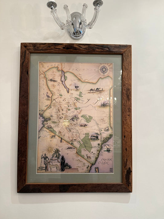 Kenya map in dhow wood frame