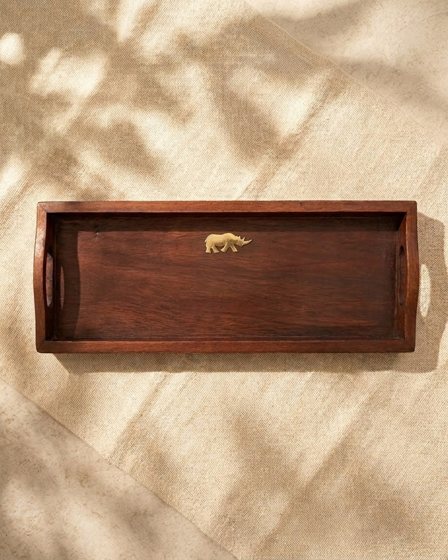 BR WOODEN MUG TRAY WITH BRASS
