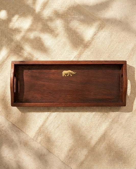 BR WOODEN MUG TRAY WITH BRASS