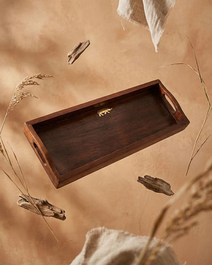BR WOODEN MUG TRAY WITH BRASS