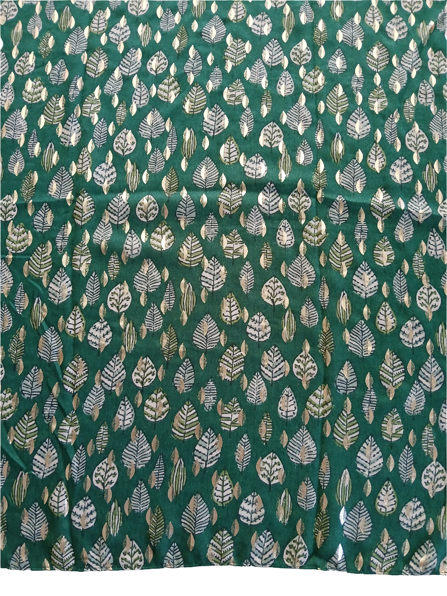 Dark green scarf with intricate leaf pattern design