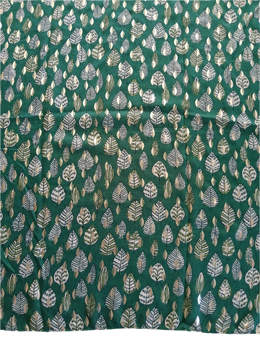 Dark green scarf with intricate leaf pattern design